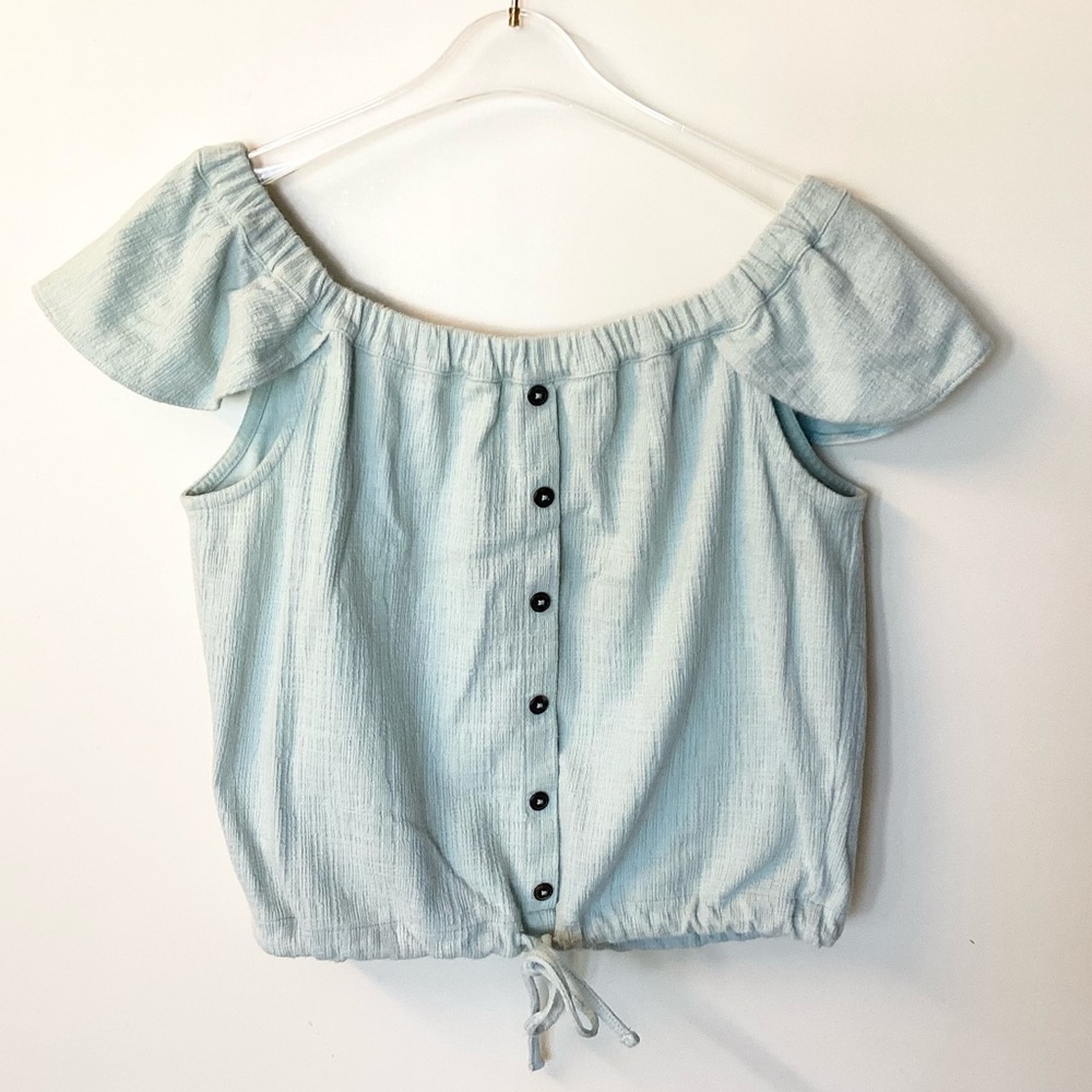 Madewell Texture & Thread Off The Shoulder Top J3571 - Aqua - L